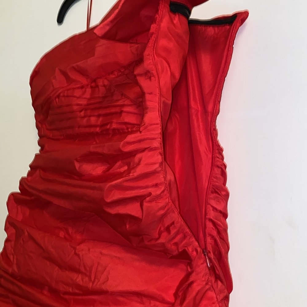Zara Strawberry Red Ruched Mini Dress with Bow “Bloggers Fave” - Picture 10 of 11
